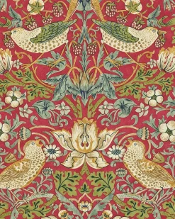 Sanderson Design Group Brands Ltd Mönstrade Tapeter|Blommiga Tapeter|William Morris & Co. Tapet - Strawberry Thief crimson/slate
