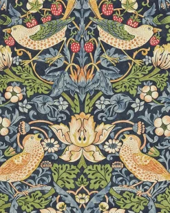 Sanderson Design Group Brands Ltd Mönstrade Tapeter|Blommiga Tapeter|William Morris & Co. Tapet - Strawberry Thief indigo/mineral