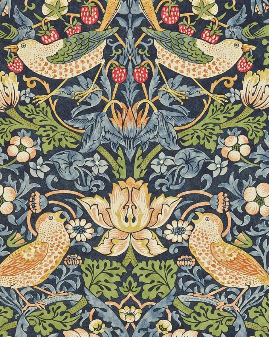 Sanderson Design Group Brands Ltd Mönstrade Tapeter|Blommiga Tapeter|William Morris & Co. Tapet - Strawberry Thief indigo/mineral
